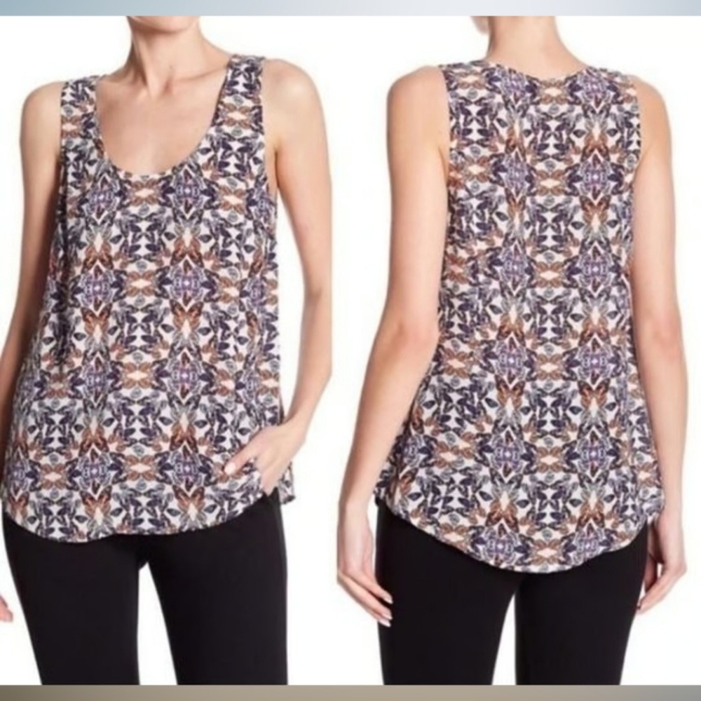 Joie Women's Sleeveless Top Multi Butterfly Pattern Porcelain Purple Orange S